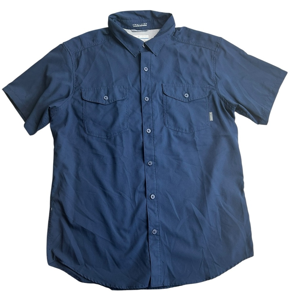 Columbia Omni-Wick Short Sleeve Button-Up‎ Shirt Men’s Medium Navy Blue Outdoor